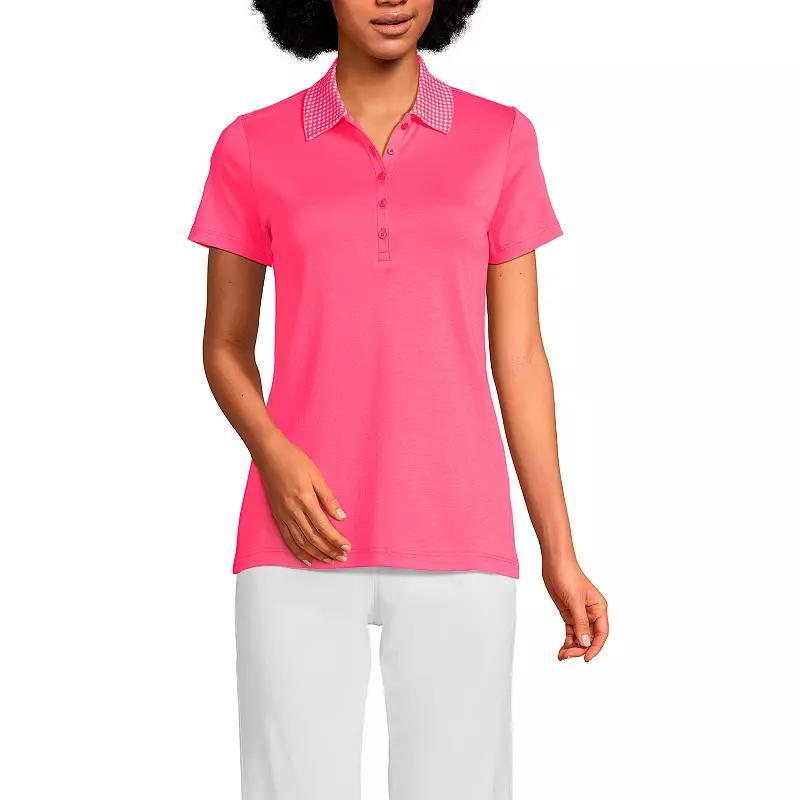 Petite Lands' End Supima Cotton Short Sleeve Polo Shirt, Women's, Size: Large Petite, White Field Floral Product Image