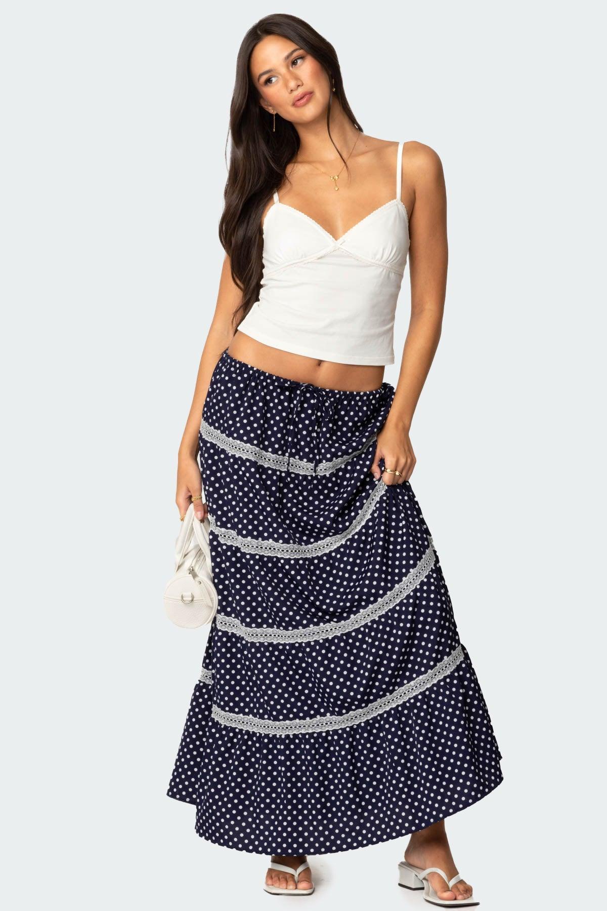 Polka Dot Tiered Maxi Skirt Product Image