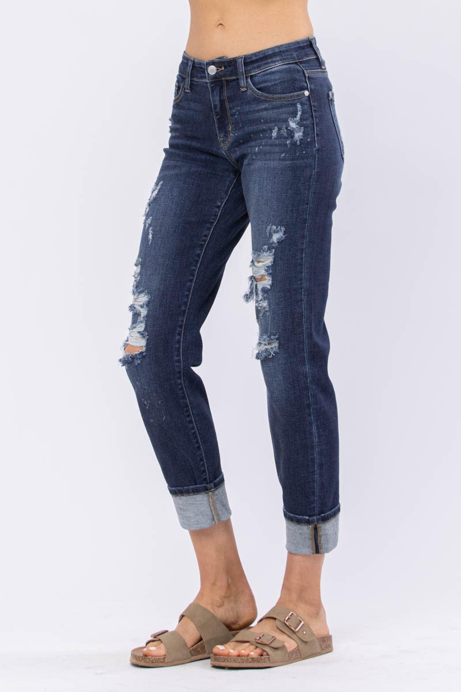 82198   Marsha Mid-Rise Boyfriend Bleach Splash Destroyed Judy Blue Jeans Product Image
