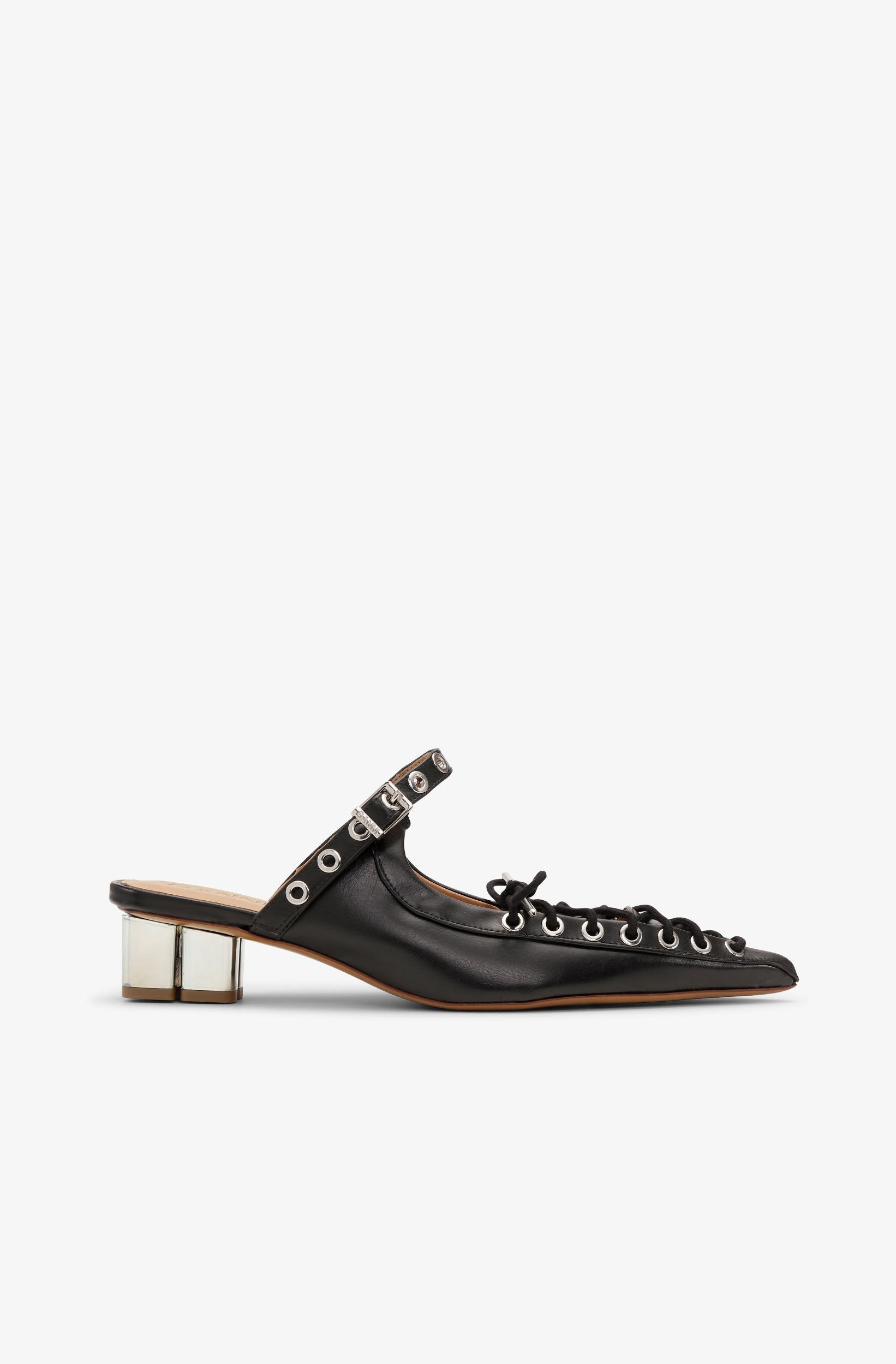 Black Oleatex Lace-Up Mules Product Image