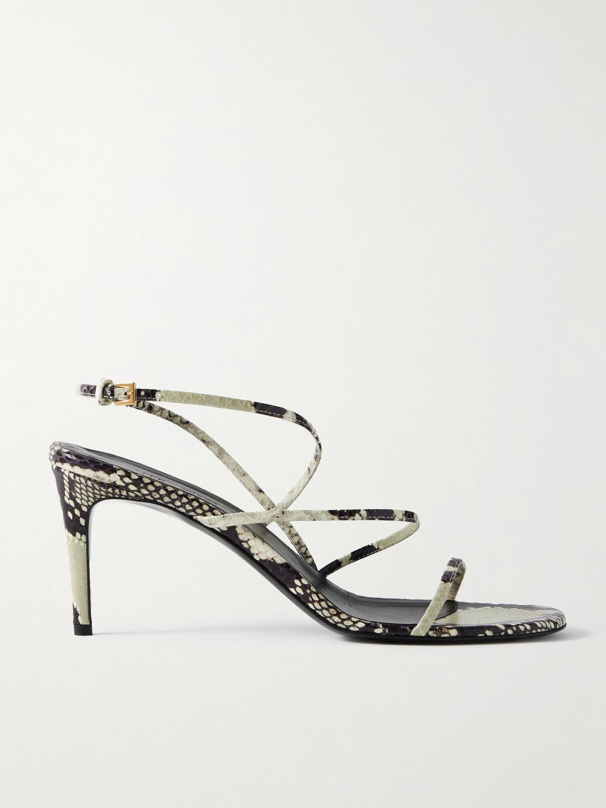 KHAITE Loop Snake-effect Leather Sandals In Beige Comb Product Image