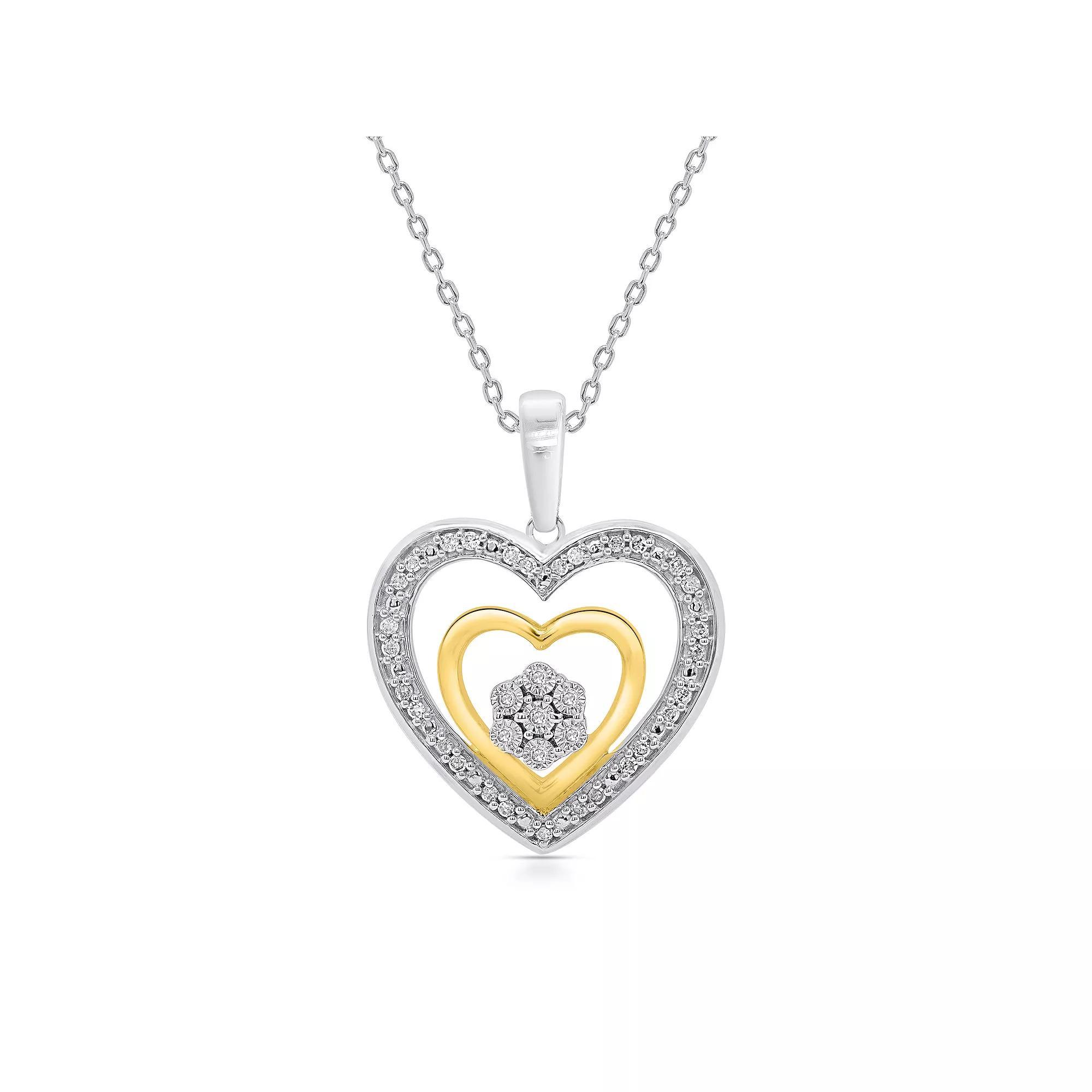 Two Tone 1/10 Carat T.W. Diamond Heart Pendant Necklace, Women's, Size: 18" Product Image