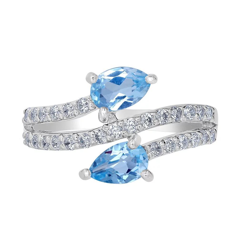 Gemistry Sterling Silver Stone & Cubic Zirconia Pear Bypass Ring, Womens White Topaz Product Image