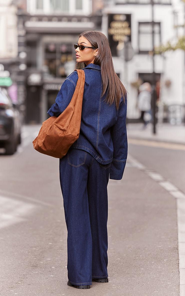 Indigo Contrast Stitch Long Sleeve Denim Rugby Shirt Product Image