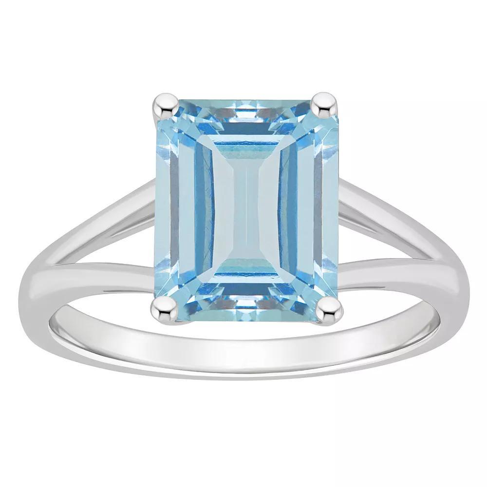 Alyson Layne Sterling Silver 10 mm x 8 mm Emerald Cut Gemstone Split Shank Solitaire Ring, Womens, Blue Topaz Product Image