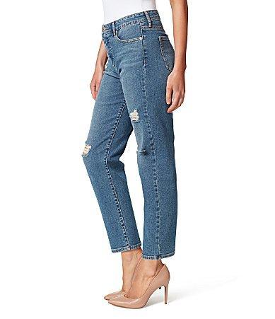 Jessica Simpson Spotlight High Rise Raw Hem Straight Jeans Product Image