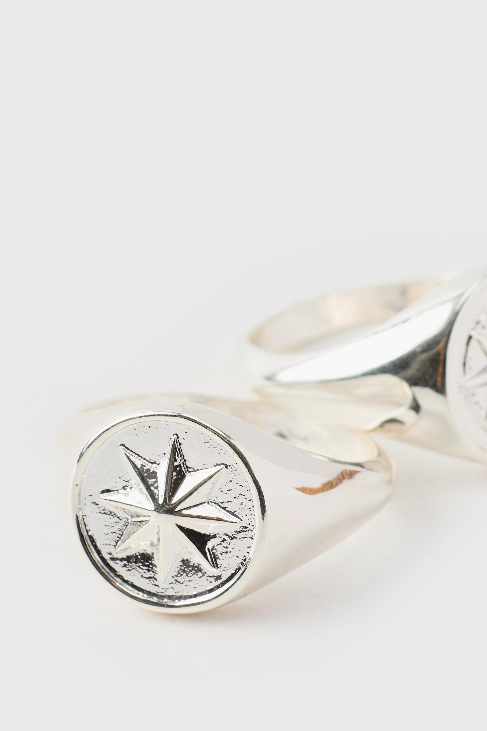 Silver Compass Rings In A 2 Pack | boohooMAN USA Product Image