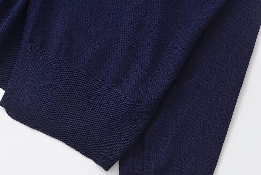 Round Neck Plain Bow Sweater Product Image