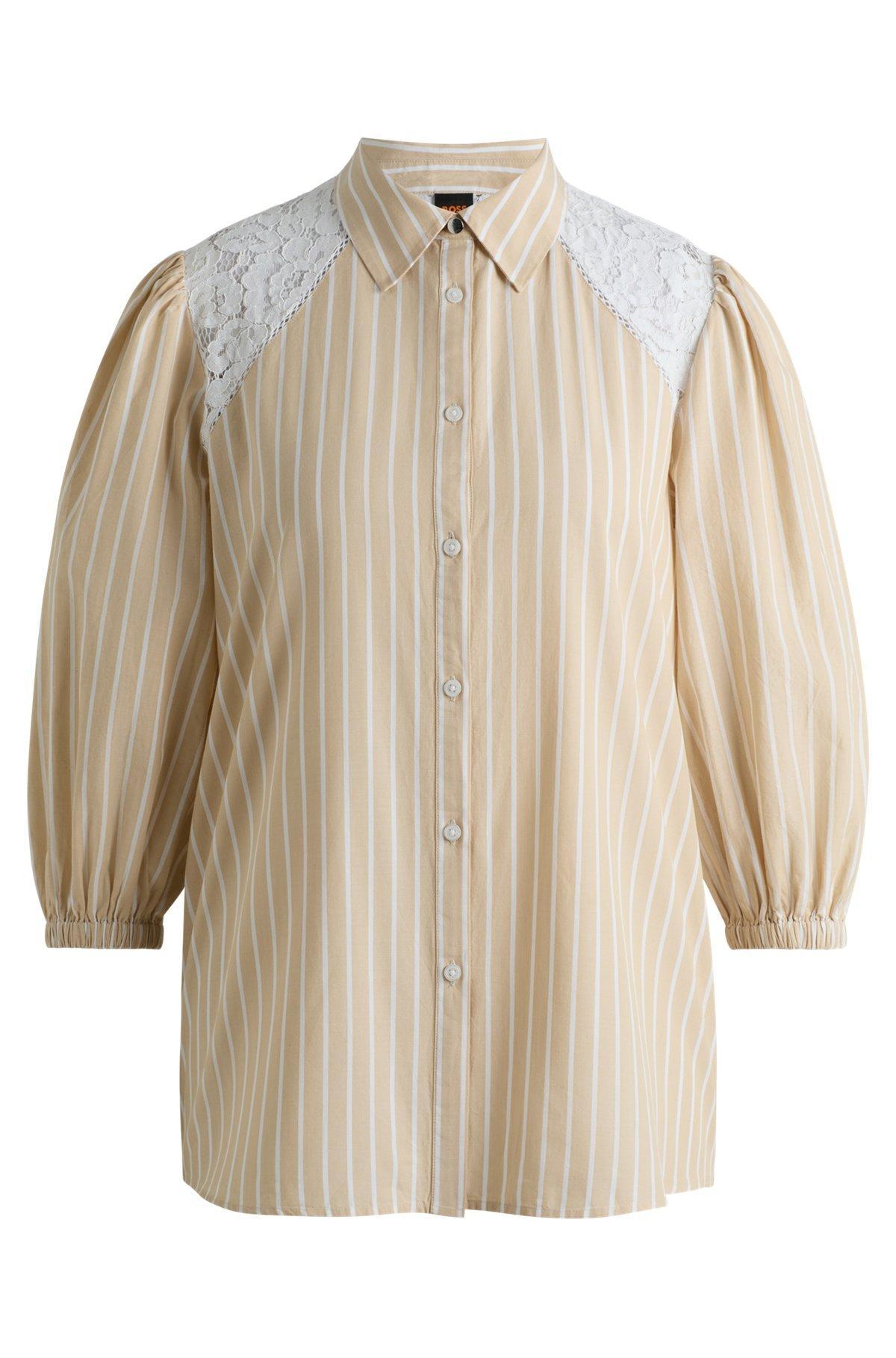Striped regular-fit blouse with lace shoulders Product Image