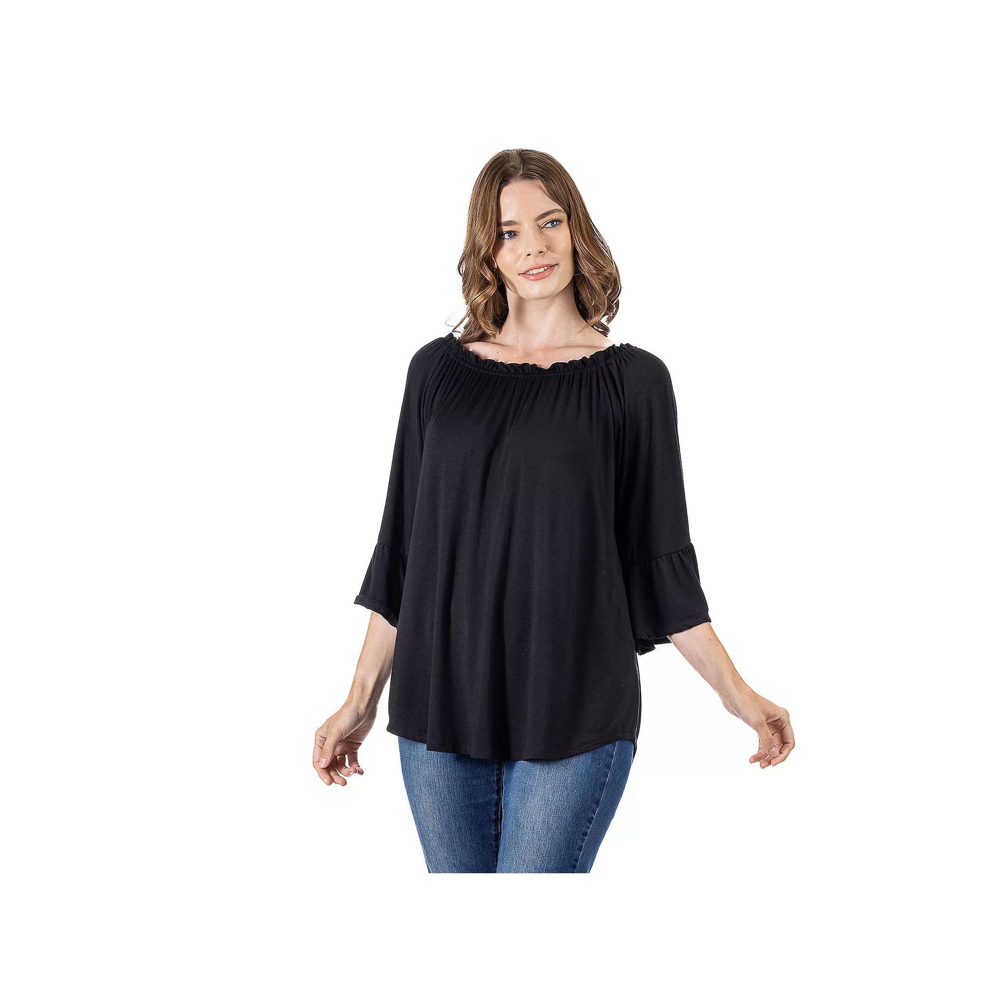 Womens 24Seven Comfort Apparel Bell Sleeve Tunic Top Purple Product Image