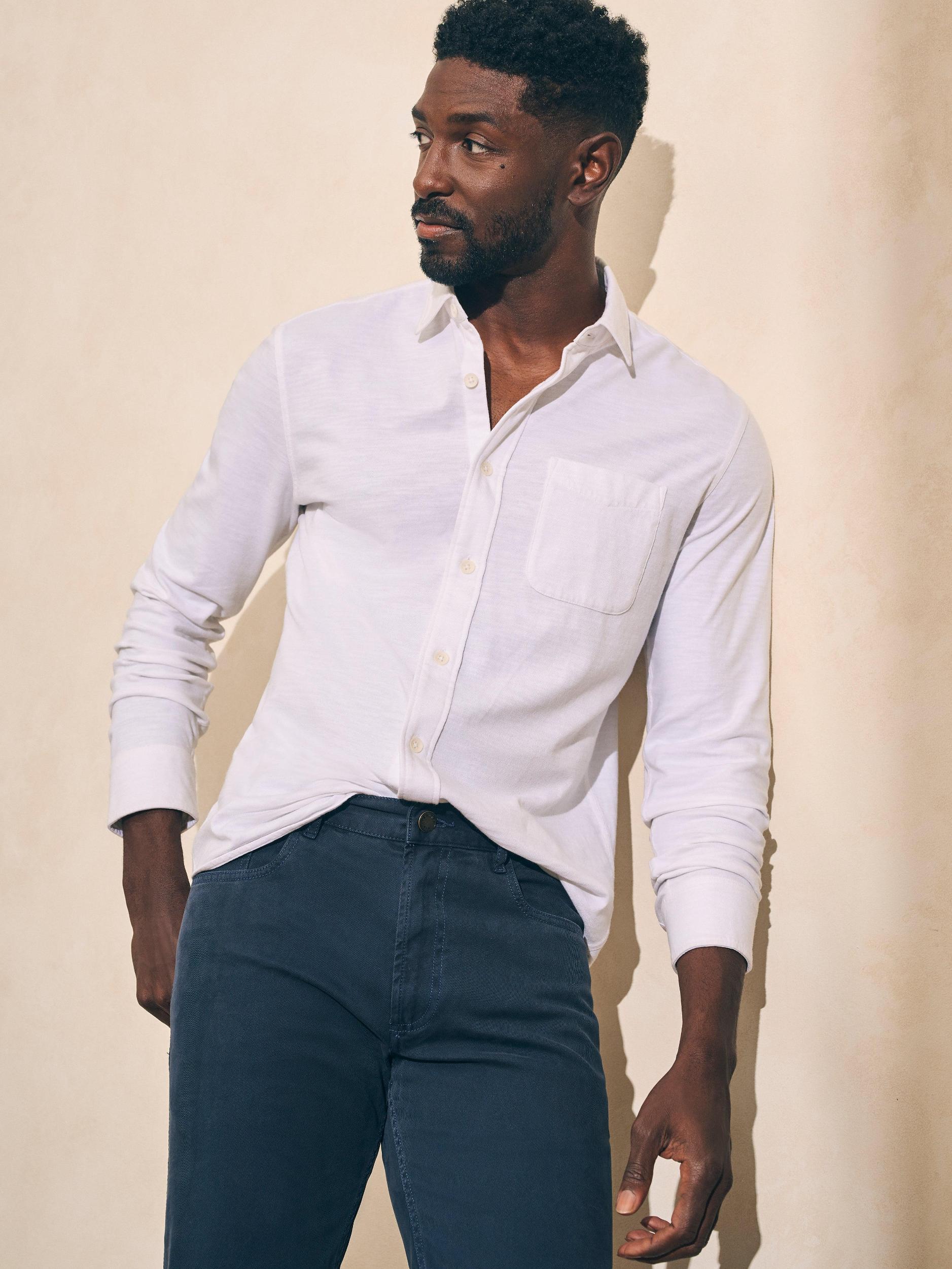 Sunwashed Knit Shirt (Single Pocket) - White Male Product Image