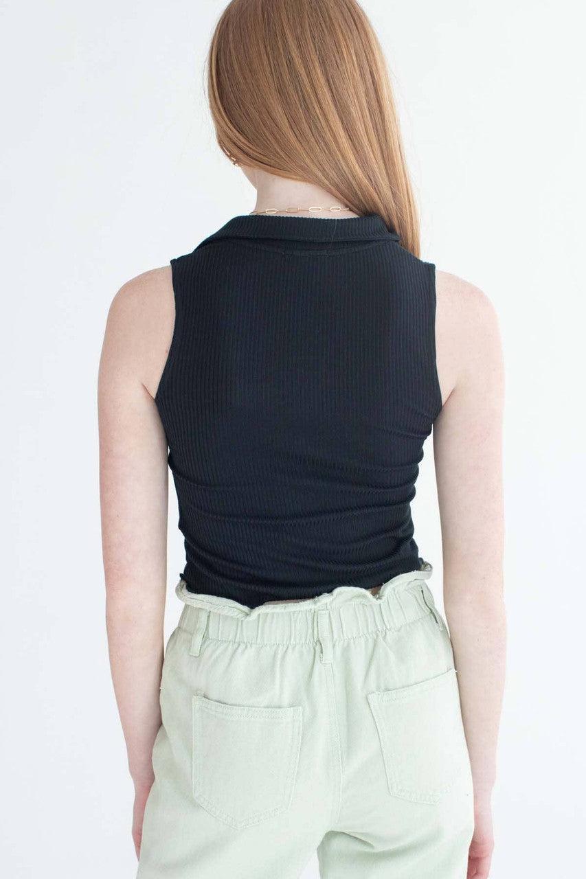 Black Ribbed Sleeveless Polo Product Image