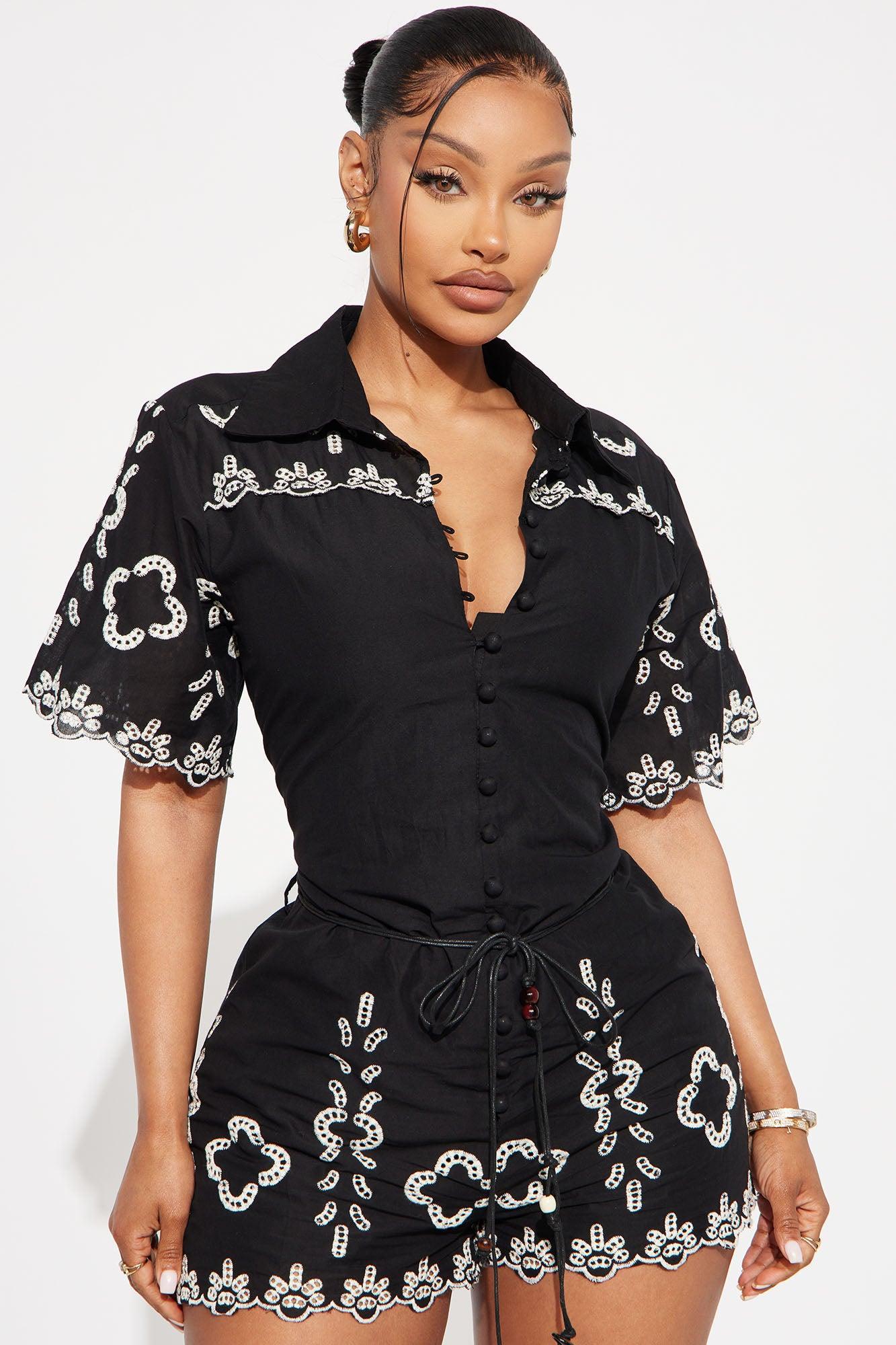 Sicily Linen Romper - Black/White Product Image