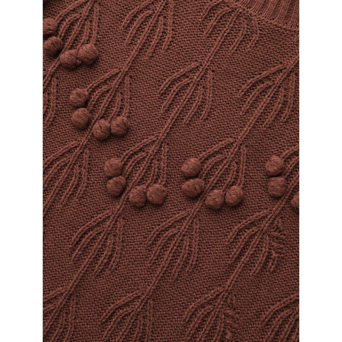 Plus Size Crochet Floral Drop Shoulder Sleeve Pullover DarkBrown Women Casual Long Sleeve Round Neck Everyday Pullovers BloomChic 22-24/3X Product Image