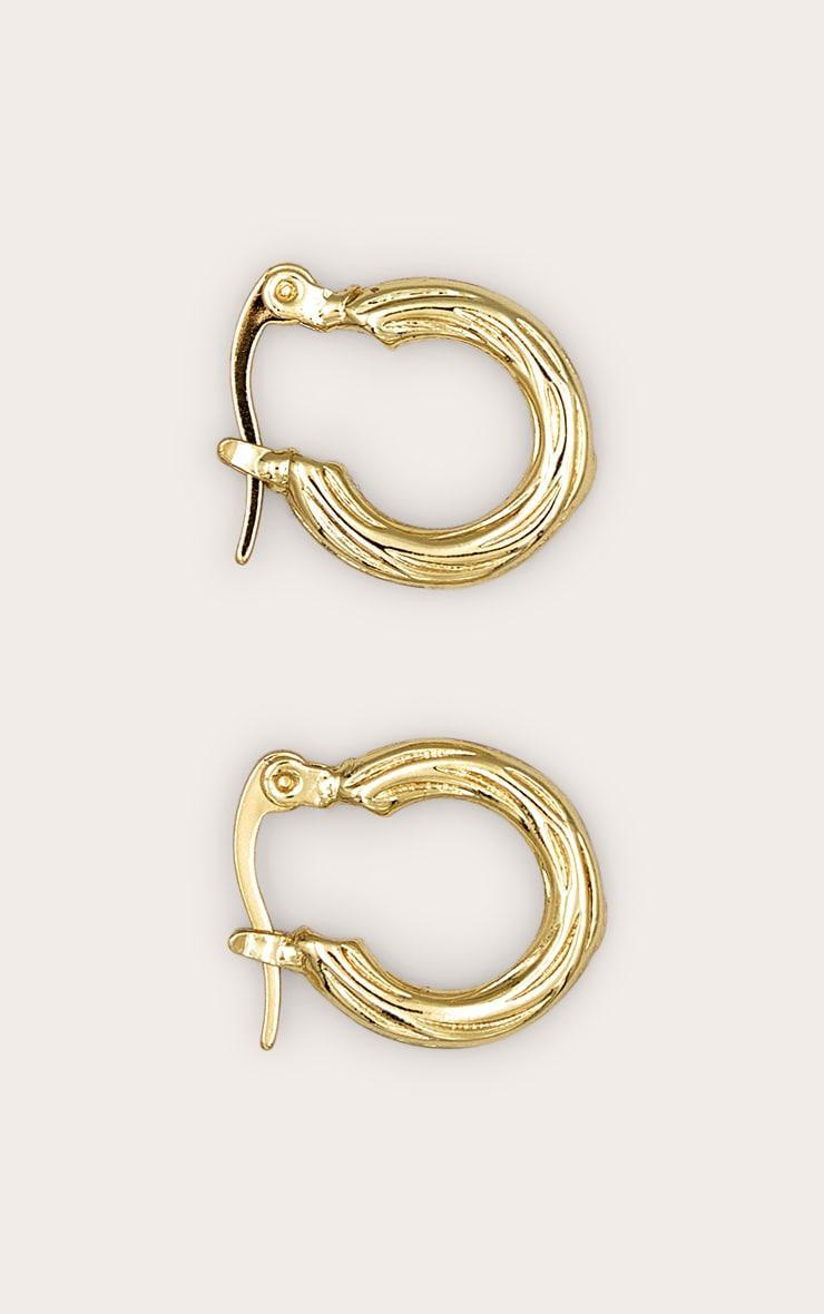 Real Gold Plated Mini Twist Detail Thin Hoop Earrings Product Image