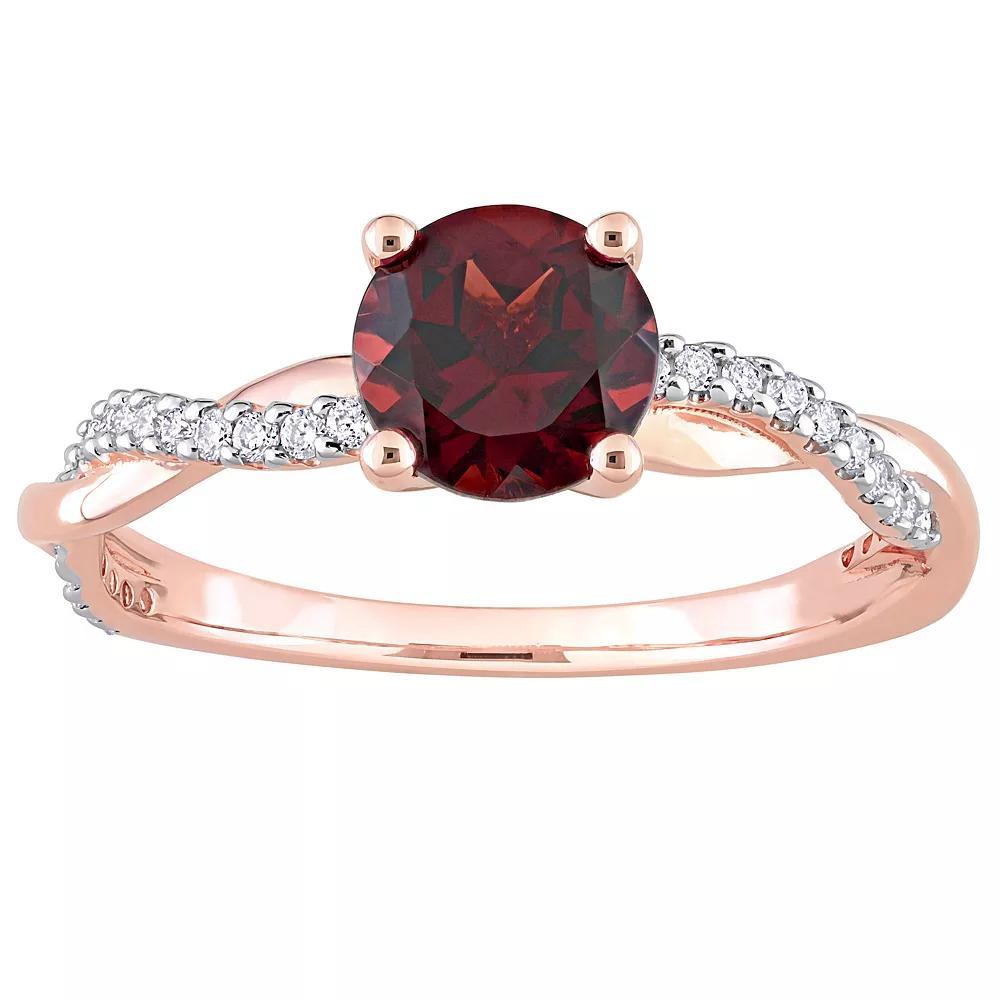 Stella Grace 14k Rose Gold Garnet & 1/6 Carat T.W. Diamond Crossover Engagement Ring, Women's, Size: 8 Product Image