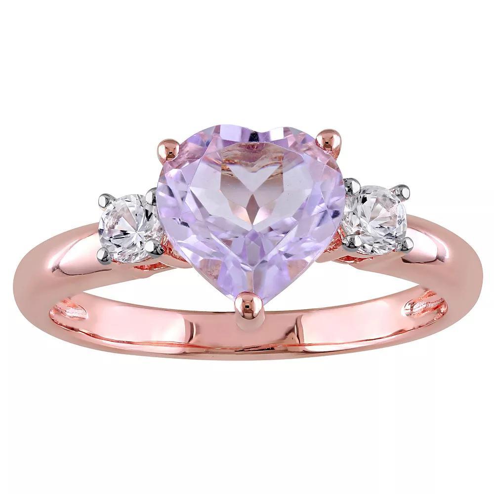 Stella Grace 18k Rose Gold Over Silver Rose de France Amethyst & Lab Created White Sapphire Heart Ring, Women's, Size: 5, Rose Gold Tone Product Image