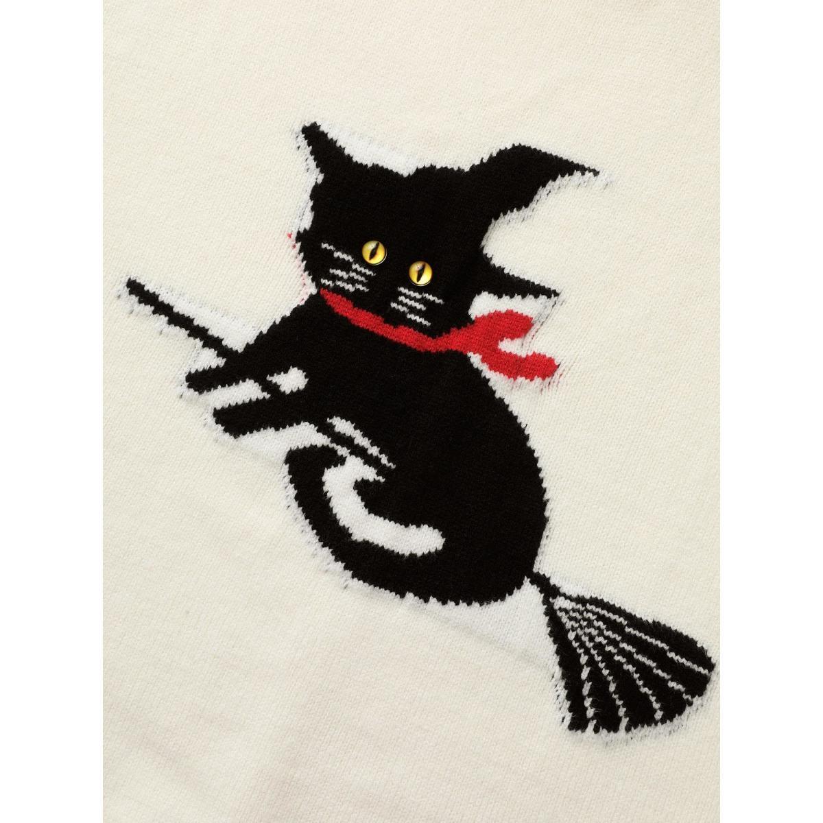 Plus Size Supersoft Essentials Bewitched Cat Crew Neck Pullover Ivory Women Casual Long Sleeve Round Neck Everyday Pullovers BloomChic 26/4X Product Image