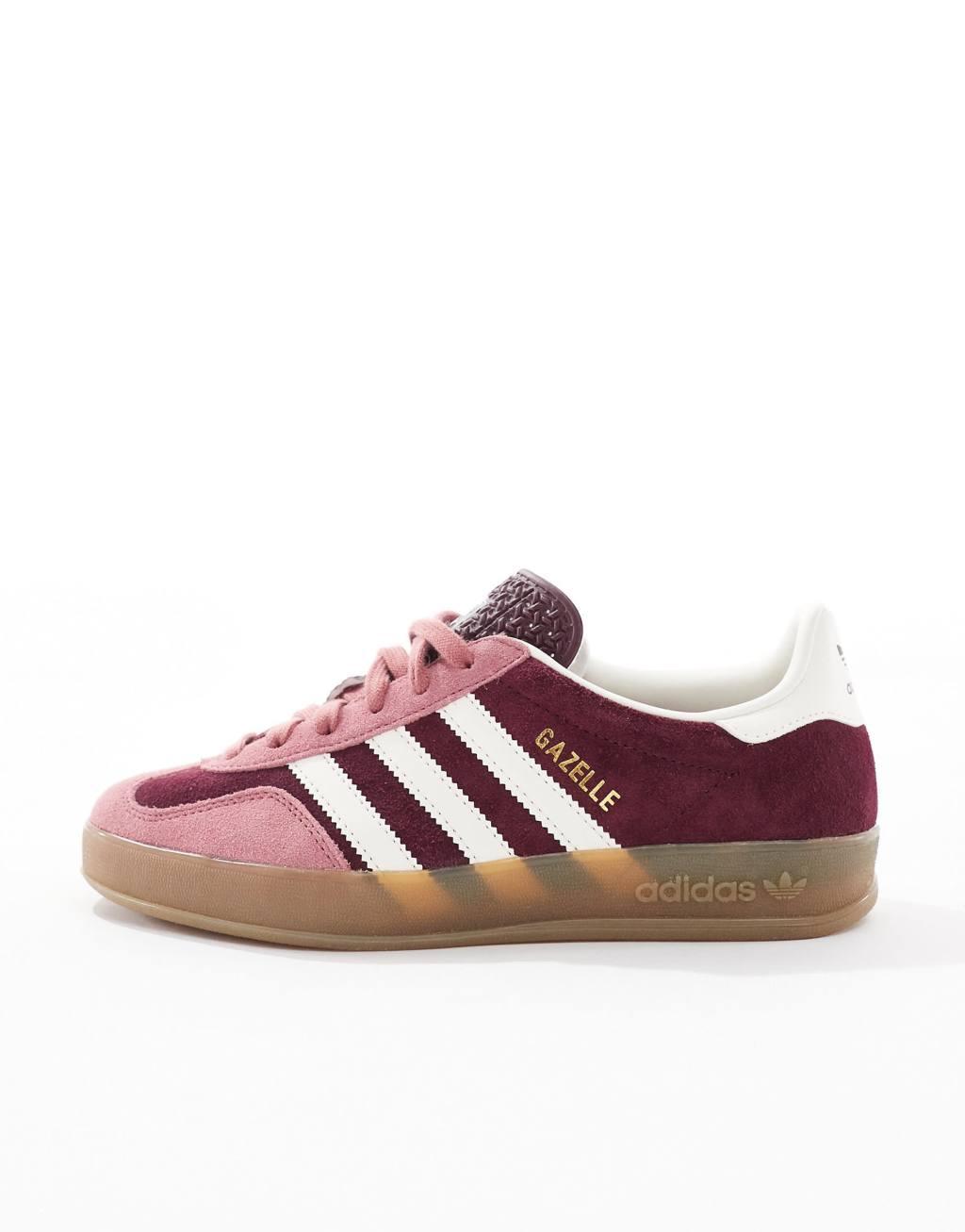 adidas Originals Gazelle Indoor sneakers in burgundy and white Product Image
