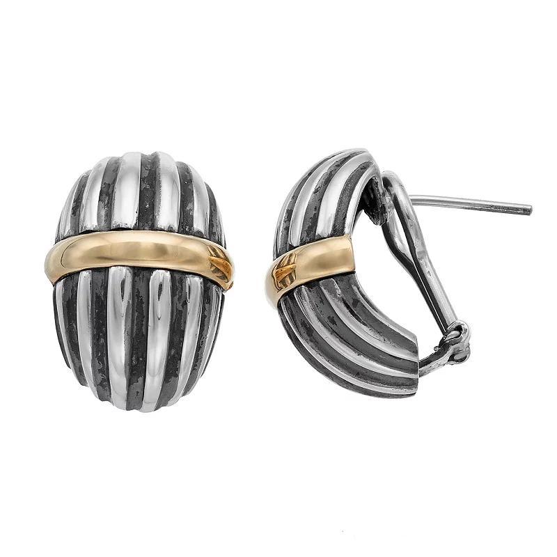 Two Tone Sterling Silver Textured Semi-Hoop Earrings, Women's Product Image