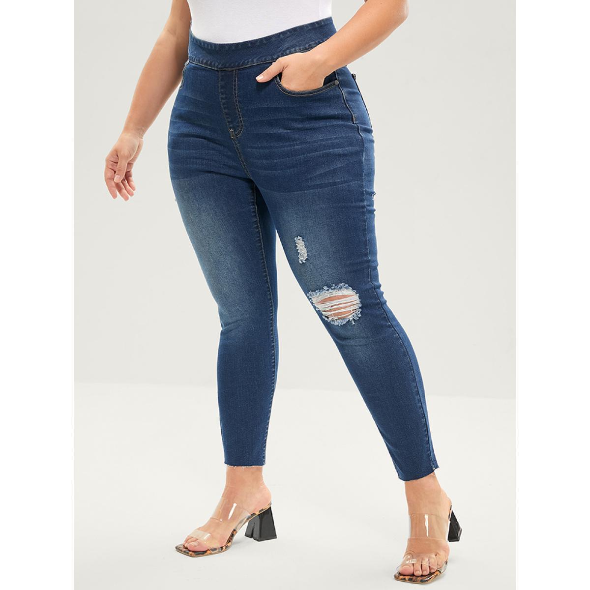 Plus Size Skinny Very Stretchy High Rise Medium Wash Sculpt Waist Jeans Women DarkBlue Casual Plain Tummy control High stretch Pocket Jeans BloomChic 10/M Product Image