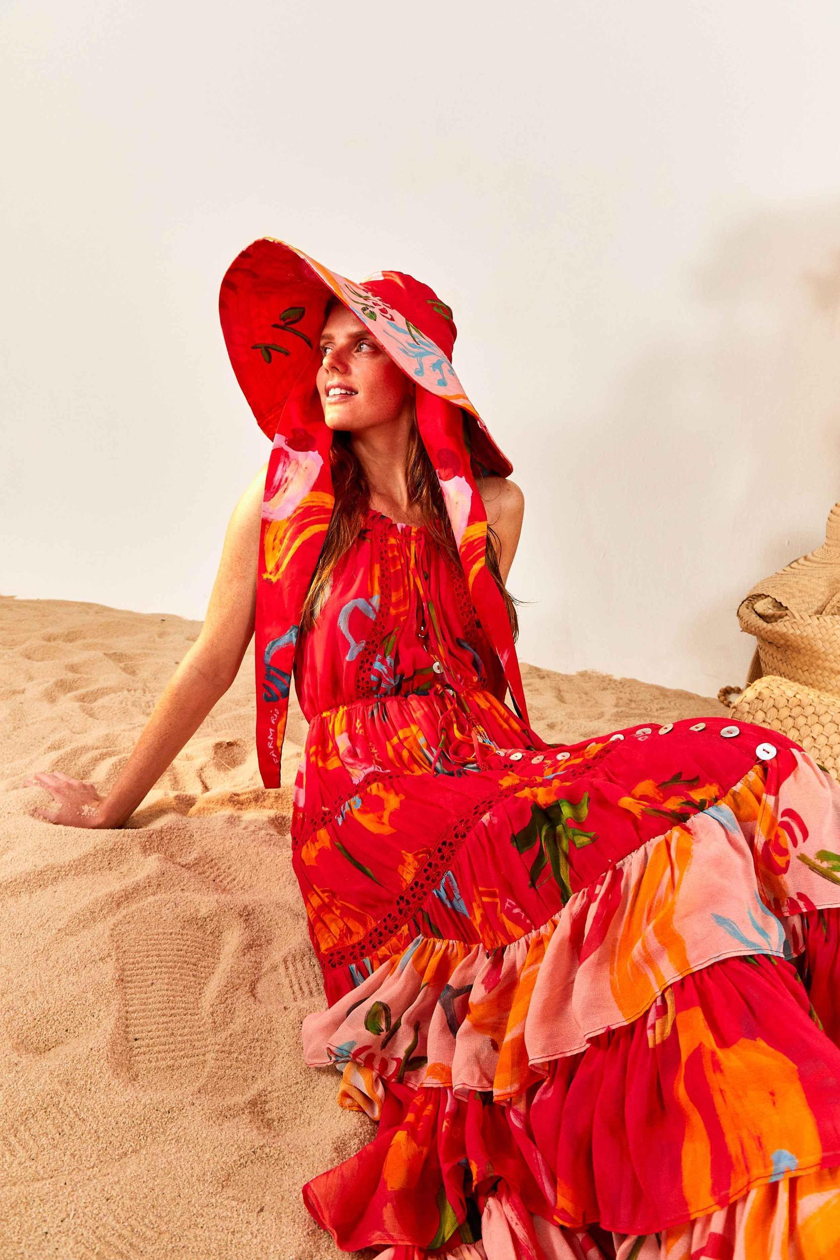 Red Mixed Fruits Ocean Maxi Dress Product Image