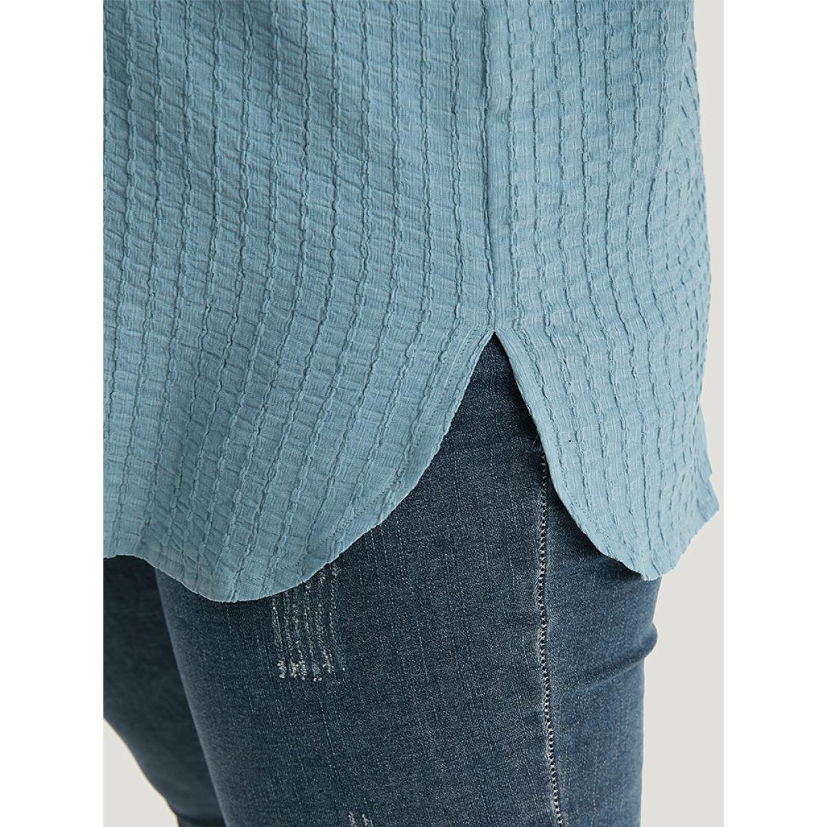 Plus Size Plisse Button Up Curved Hem Kimono Women Stone Casual Texture Everyday Kimonos BloomChic 18-20/2X Product Image