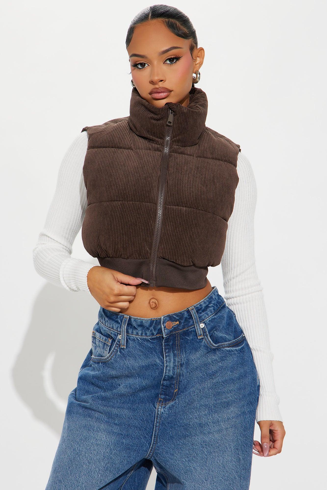 Jasmine Corduroy Puffer Vest - Brown Product Image