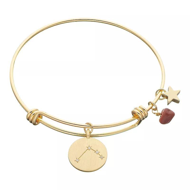 City Luxe Horoscope Cubic Zirconia Disk Bangle Bracelet with Genuine Stone & Star Charm, Women's, Gold Tone Aries Product Image