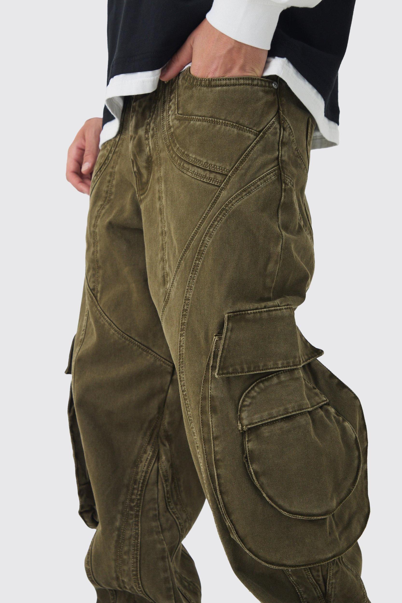 Relaxed Heavyweight Twill Panelled Cargo Pants | boohooMAN USA Product Image