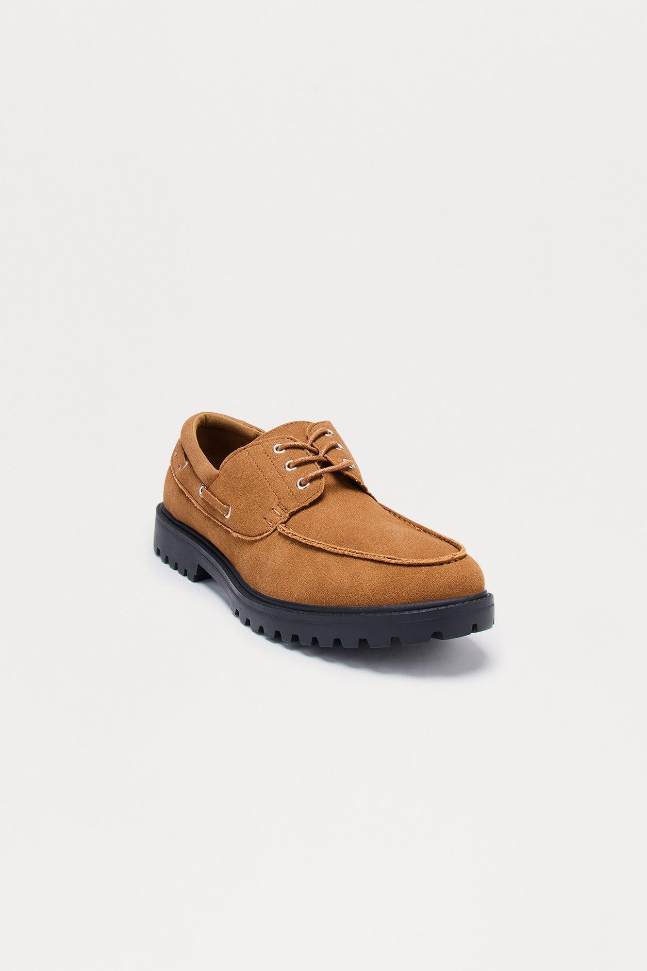 Chunky Sole Lace Up Boat Shoes - Brown Product Image