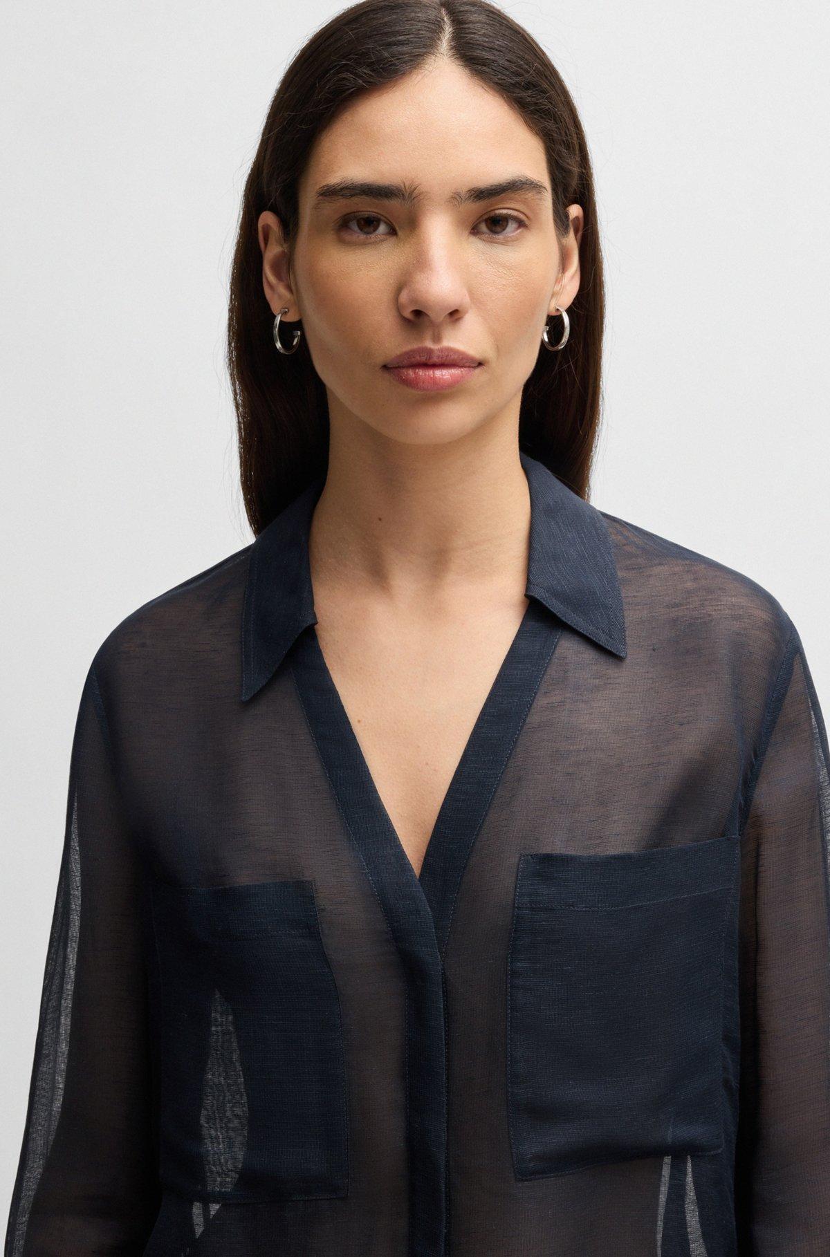 V-neck blouse in ramie with collar detail Product Image