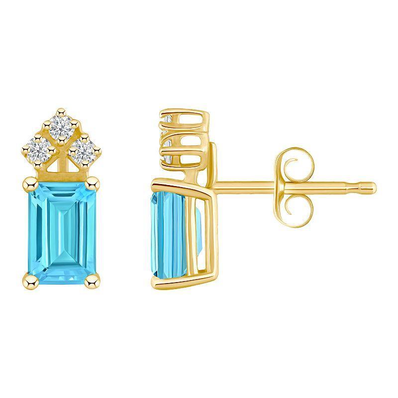 Celebration Gems 14k Gold Emerald Cut White Opal & 1/8 Carat T.W. Diamond Stud Earrings, Womens Product Image