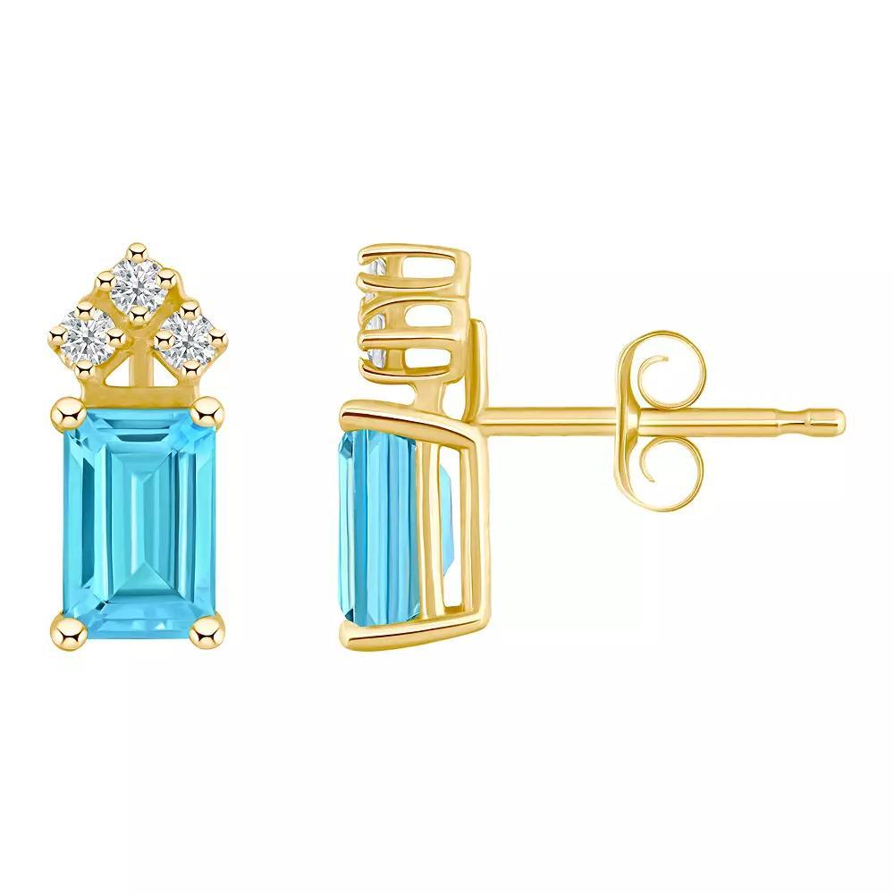 Celebration Gems 14k Gold Emerald Cut White Opal & 1/8 Carat T.W. Diamond Stud Earrings, Womens Product Image