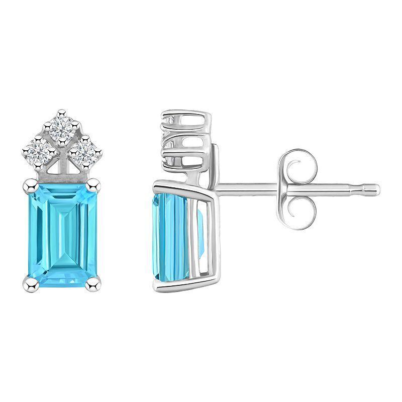Celebration Gems 14k Gold Emerald Cut White Opal & 1/8 Carat T.W. Diamond Stud Earrings, Womens Product Image