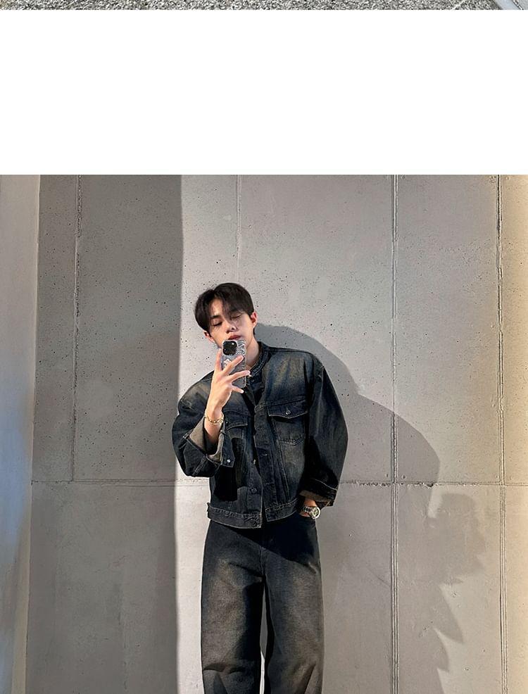 Stand-Collar Denim Jacket Product Image