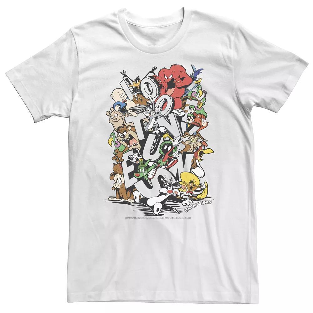 Big & Tall Looney Tunes Neon Group Shot Stack Tee, Men's, Size: 3XL, White Product Image