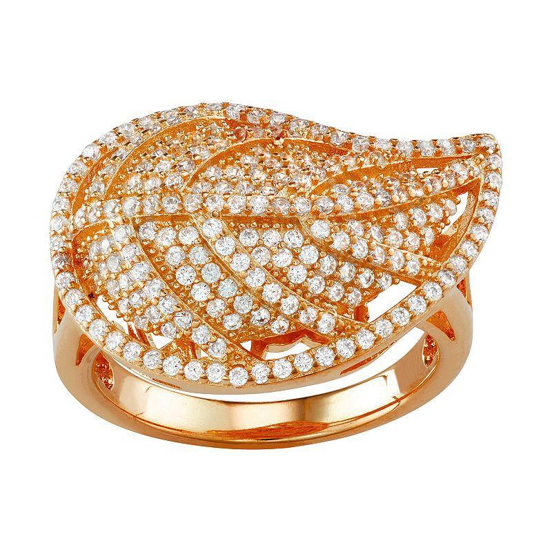 Designs by Gioelli Sterling Silver Cubic Zirconia Leaf Ring, Women's, Size: 9, 14k Gold Plated Product Image