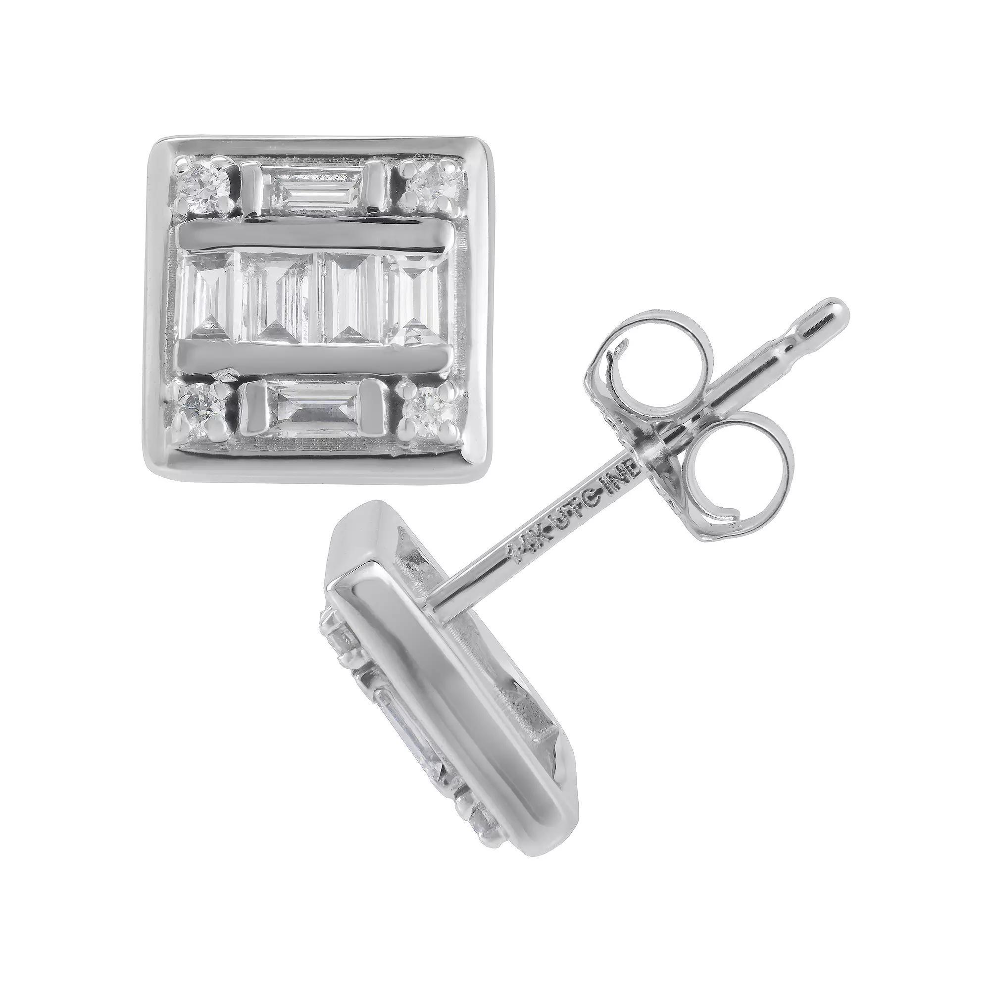 Luxle 14k White Gold 1/3 Carat T.W. Diamond Square Stud Earrings, Women's Product Image