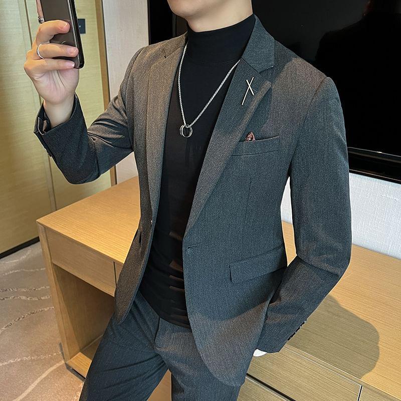 Lapel Collar Plain Single-Button Blazer / Dress Pants / Set Product Image