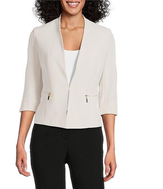 Kasper Petite Size Crepe 3/4 Sleeve Zip Pocket Cardigan Product Image