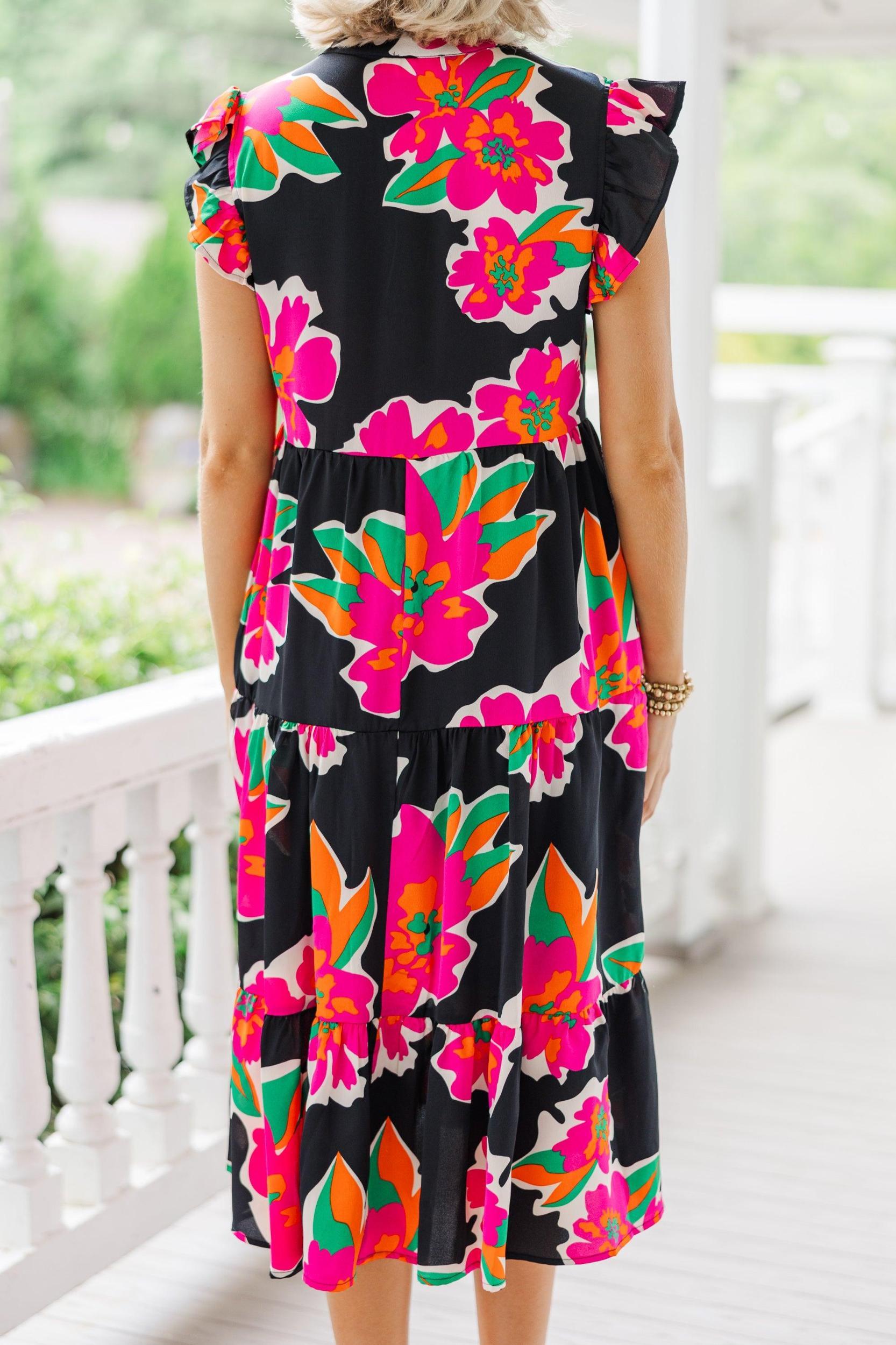 Created Beauty Black Floral Midi Dress Female Product Image
