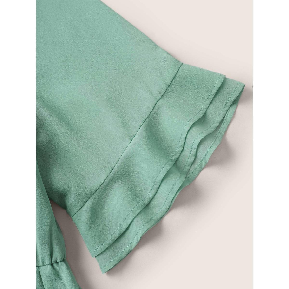 Plus Size Solid Bowknot Patchwork Tiered Ruffle Sleeve Dress Turquoise Women Elegant Non V-neck Half Sleeve Curvy Midi Dress BloomChic 22-24/3X Product Image