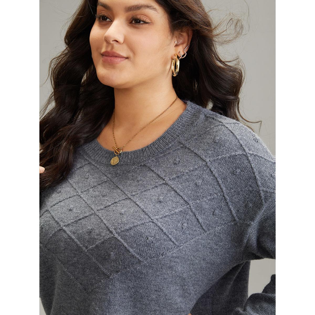 Plus Size Supersoft Essentials Textured Crew Neck Drop Shoulder Pullover DimGray Women Casual Loose Long Sleeve Round Neck Dailywear Pullovers BloomChic 30/6X Product Image