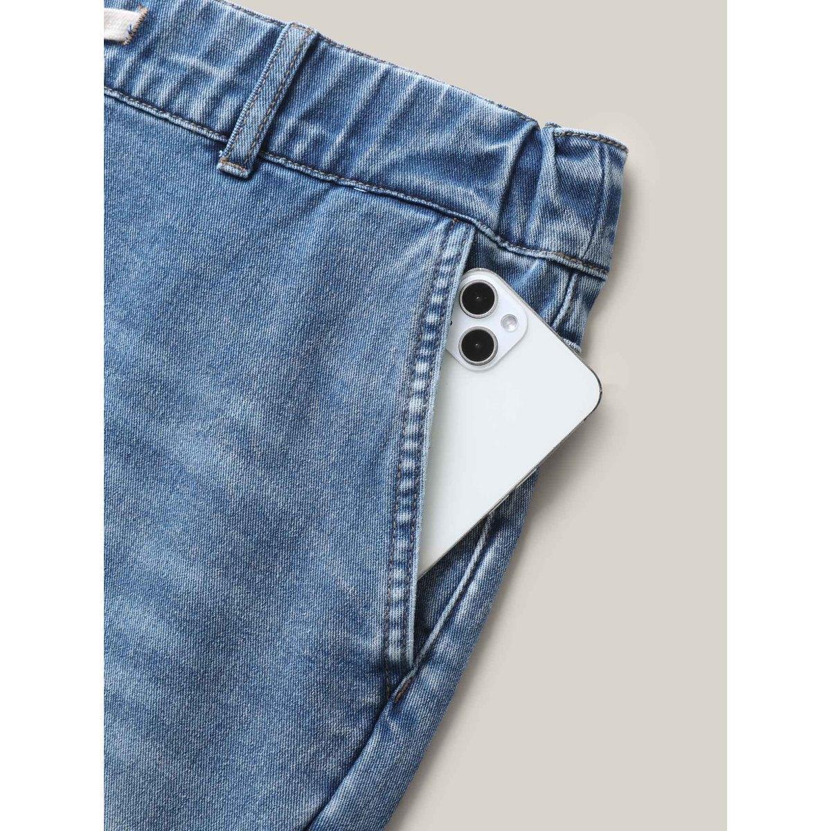 Plus Size Drawstring Waist Jogger Boyfriend Jeans Women Midblue Medium stretch Slanted pocket Jeans BloomChic 24/3X Product Image