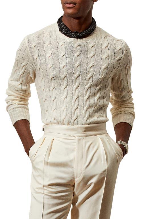 Cashmere Cable-Knit Crewneck Sweater, Cream Product Image