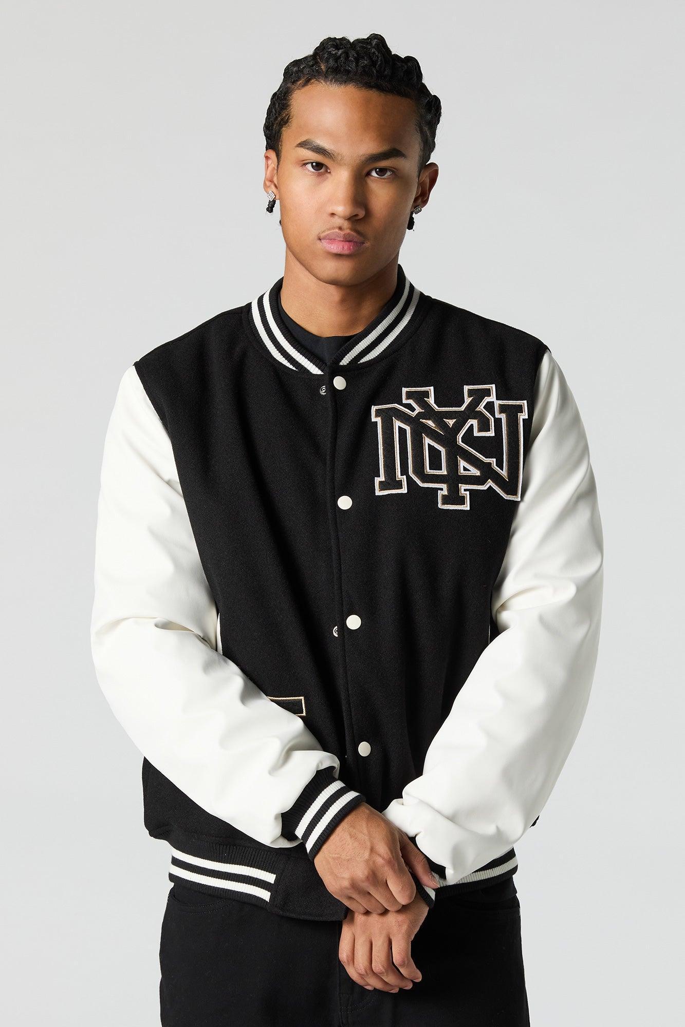 City Embroidered Fleece Varsity Jacket Male Product Image