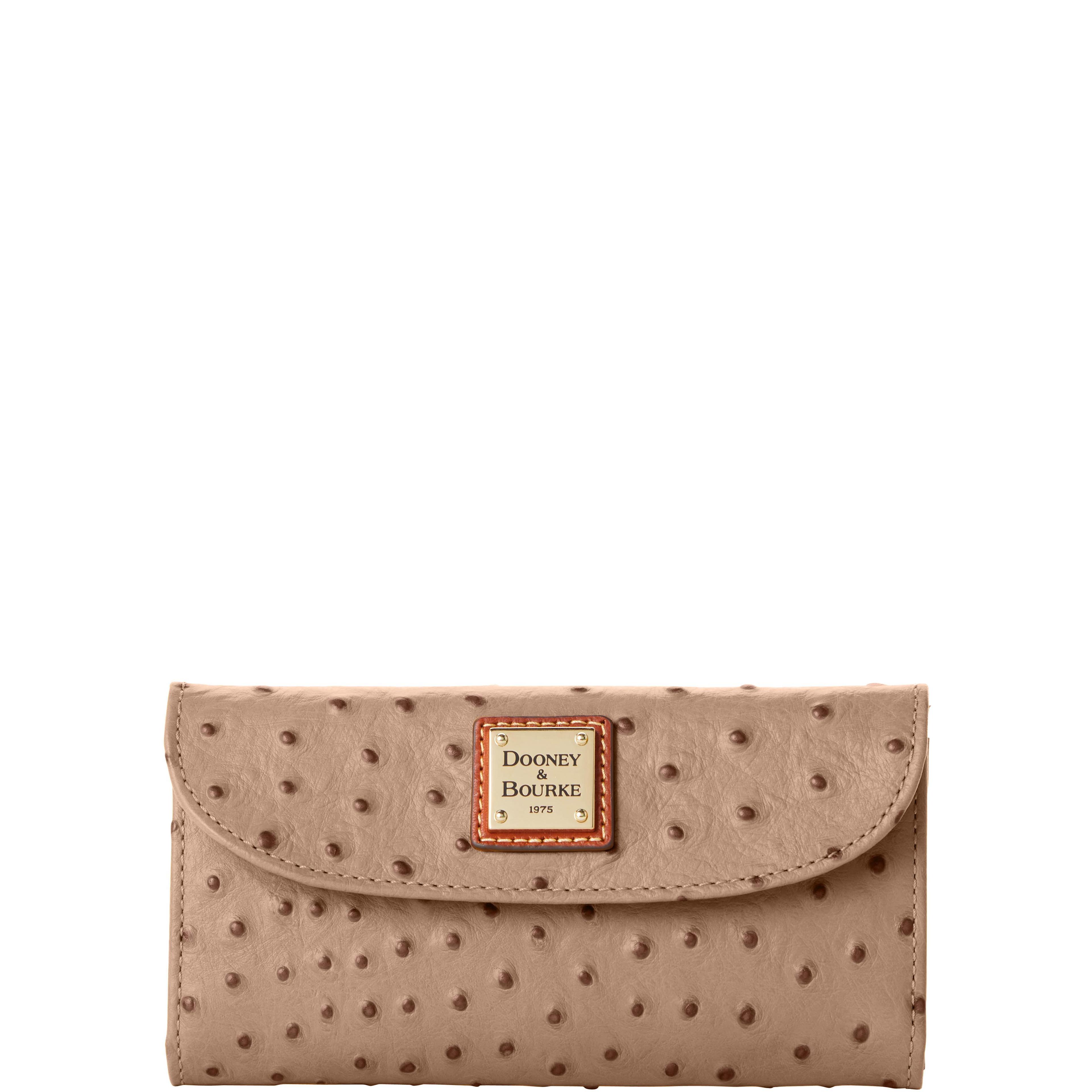 Dooney & Bourke Womens Ostrich Continental Leather Clutch Bag in Tan Product Image