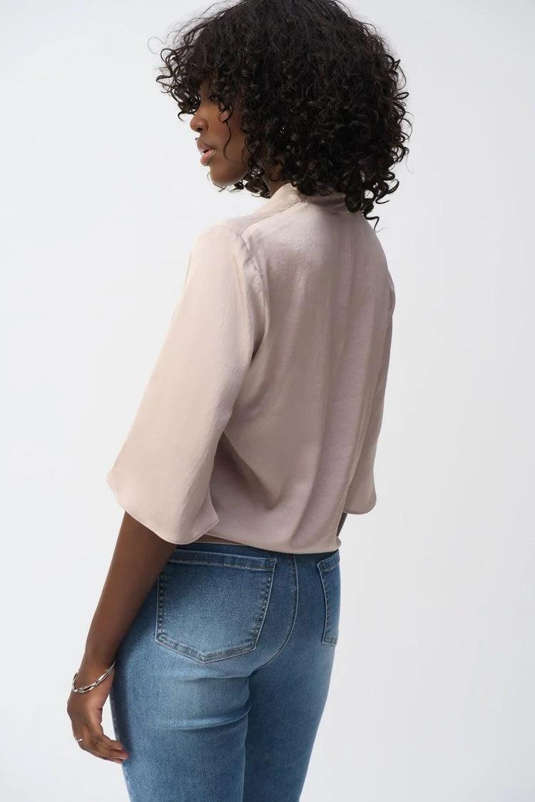 Satin V neck Top with Front Tie Product Image