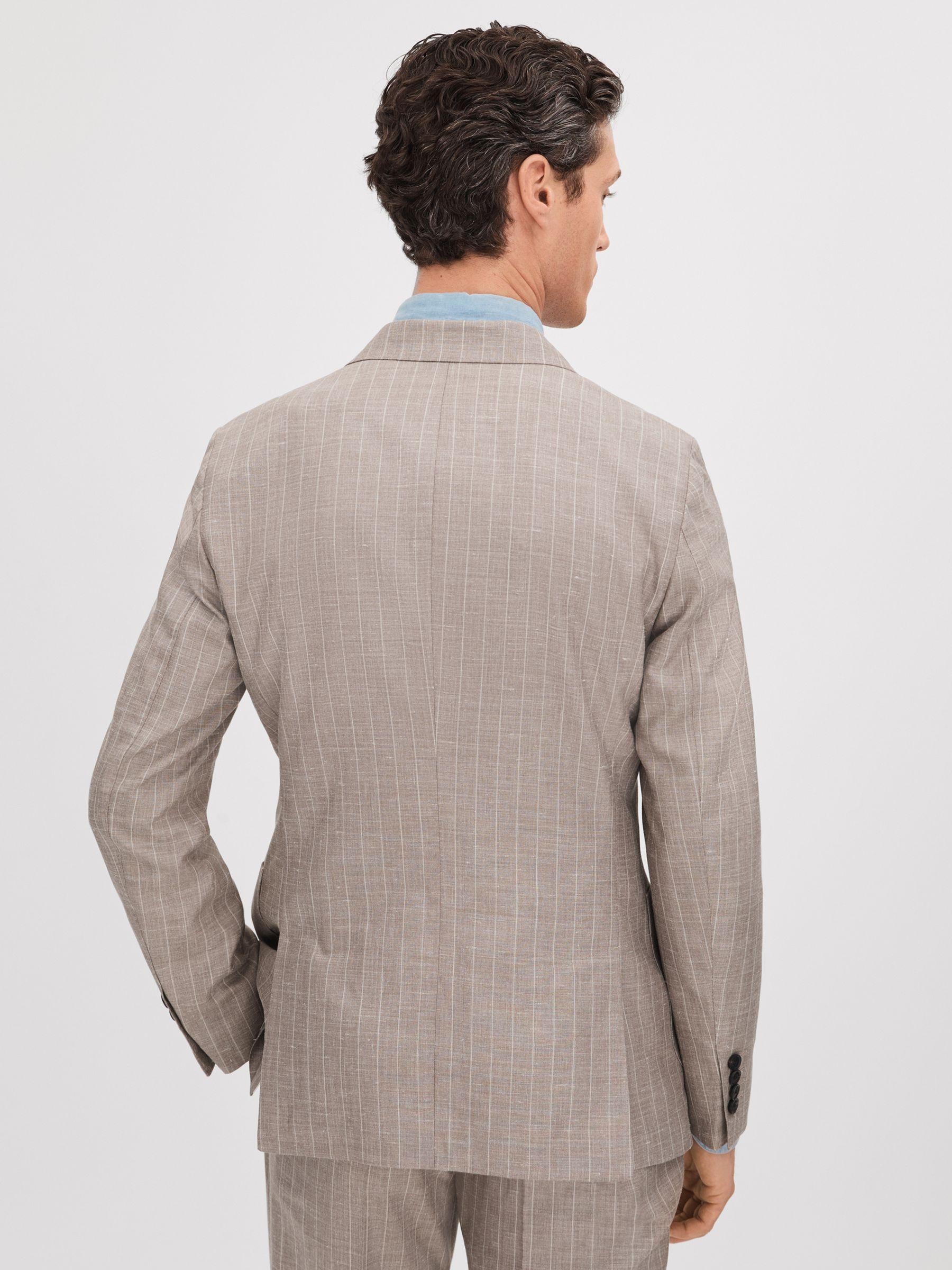 Slim Fit Wool-Silk-Linen Double Breasted Blazer in Mocha Product Image